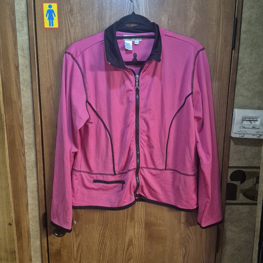 Coldwater Creek Hot Pink Bomber Jacket with Black Trim.   Box 37